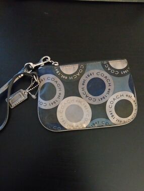 Coach Blue and Silver Circle Logo Wristlet